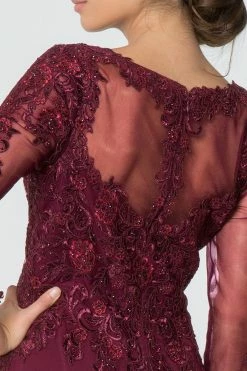 Floral Lace Long V-Neck Dress With Sleeves By Elizabeth K GL2825 -Dresses Shop floral lace long v neck dress with sleeves by elizabeth k gl2825 long formal dresses elizabeth k 877348