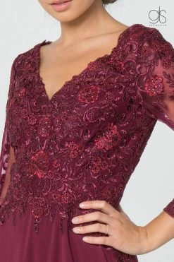 Floral Lace Long V-Neck Dress With Sleeves By Elizabeth K GL2825 -Dresses Shop floral lace long v neck dress with sleeves by elizabeth k gl2825 long formal dresses elizabeth k 988281