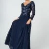 Floral Lace Long V-Neck Dress With Sleeves By Elizabeth K GL2825 -Dresses Shop floral lace long v neck dress with sleeves by elizabeth k gl2825 long formal dresses elizabeth k s navy 509262
