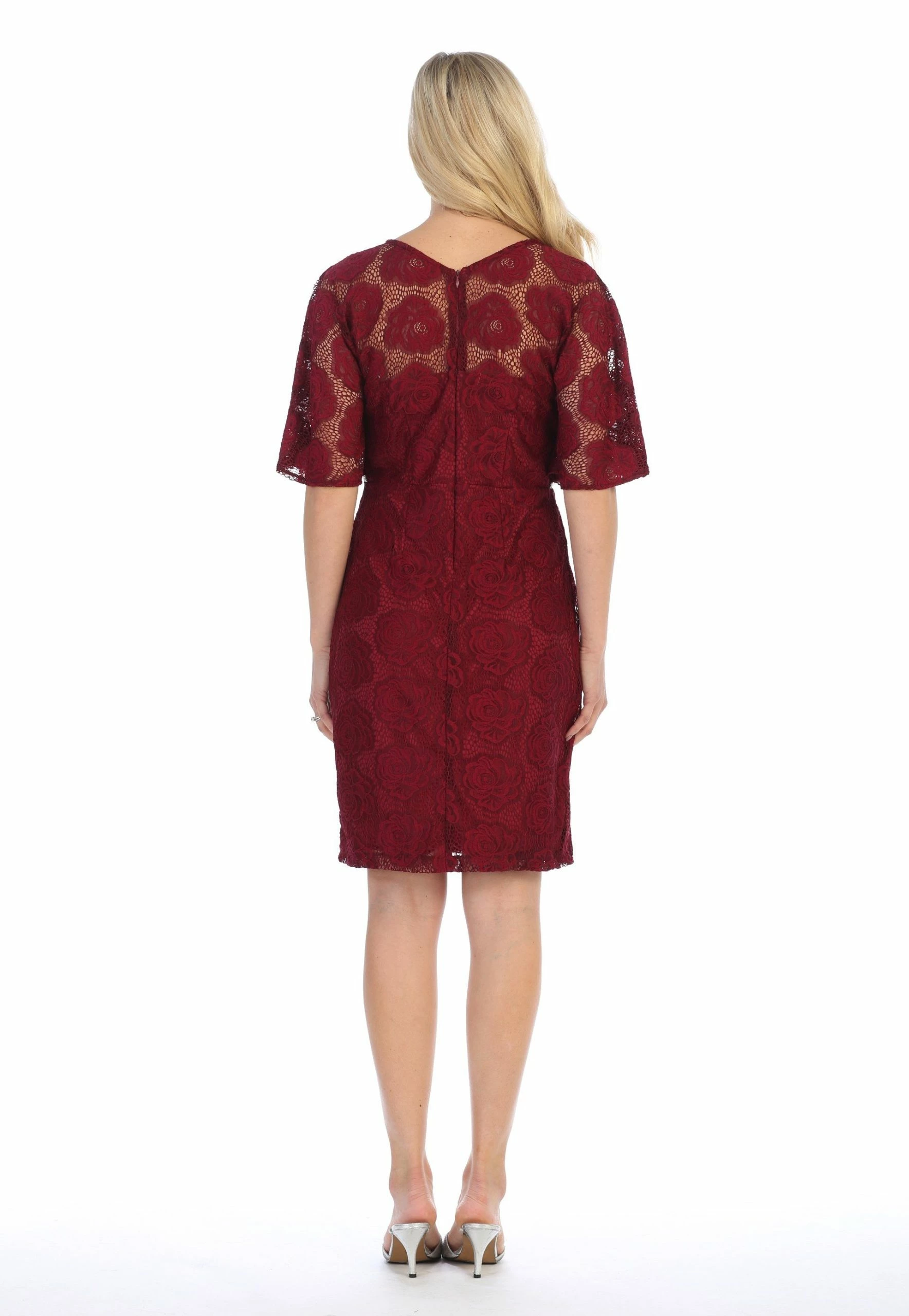 Floral Lace Short Dress With Flutter Sleeves By Celavie 6337 4 Floral Lace Short Dress With Flutter Sleeves By Celavie 6337 - Image 2