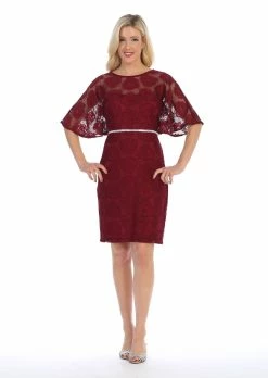 Floral Lace Short Dress With Flutter Sleeves By Celavie 6337