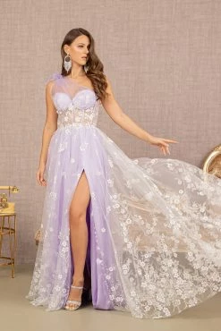 Floral One Shoulder Feather Gown By GLS Gloria GL3134 -Dresses Shop floral one shoulder feather gown by gls gloria gl3134 long formal dresses elizabeth k 941045
