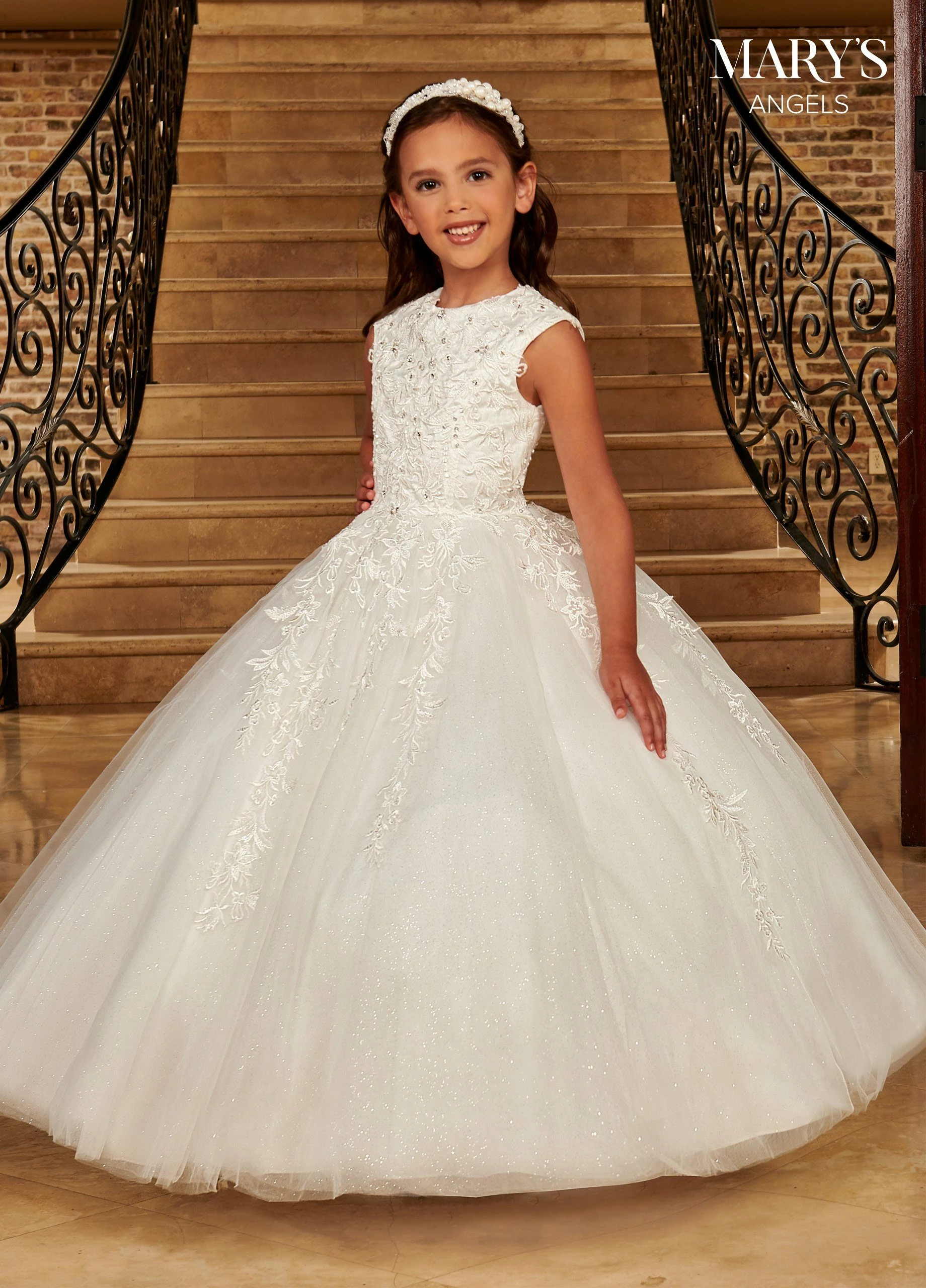 Girls Sleeveless Glitter Tulle Gown By Mary's Bridal MB9093 3 Girls Sleeveless Glitter Tulle Gown By Mary's Bridal MB9093