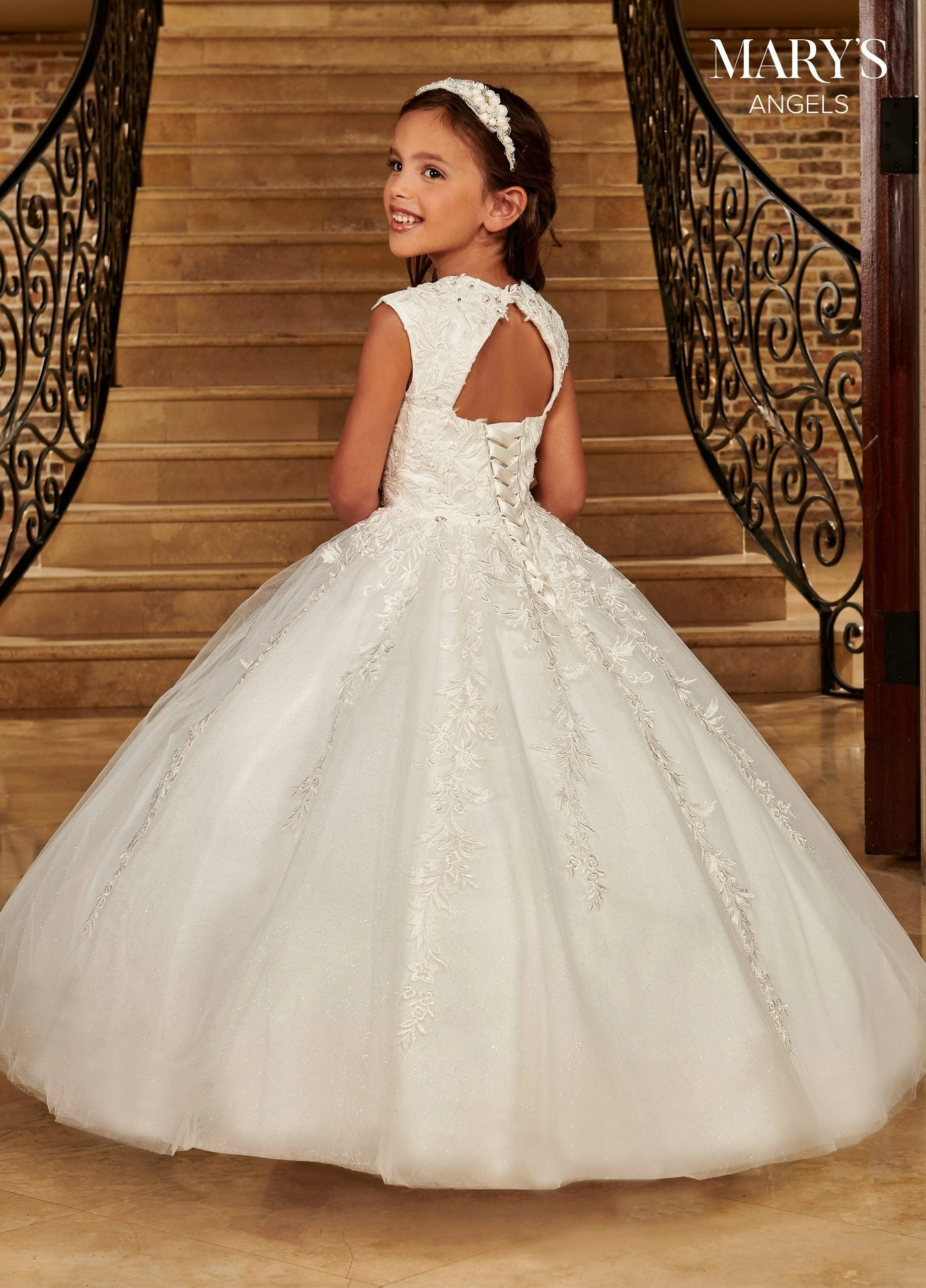 Girls Sleeveless Glitter Tulle Gown By Mary's Bridal MB9093 4 Girls Sleeveless Glitter Tulle Gown By Mary's Bridal MB9093 - Image 2