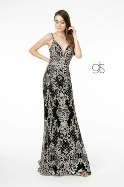Glitter Embroidered Long Fitted V-Neck Dress By Elizabeth K GL2990 -Dresses Shop glitter embroidered long fitted v neck dress by elizabeth k gl2990 long formal dresses elizabeth k xs black 276622