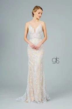 Glitter Embroidered Long Fitted V-Neck Dress By Elizabeth K GL2990 -Dresses Shop glitter embroidered long fitted v neck dress by elizabeth k gl2990 long formal dresses elizabeth k xs ivory 575481