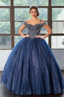 Glitter Off Shoulder Ball Gown With Embroidered Bodice -Dresses Shop glitter off shoulder ball gown with embroidered bodice quinceanera dresses calla collection 4 navy 469053