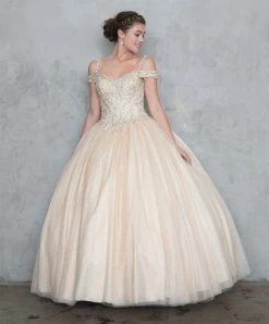 Glitter Off Shoulder Ball Gown With Embroidered Bodice
