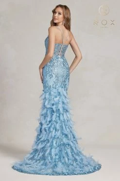 Glitter Print Feather Mermaid Gown By Nox Anabel C1111 -Dresses Shop glitter print feather mermaid gown by nox anabel c1111 long formal dresses nox anabel 291328