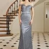 Glitter Print Fitted Off Shoulder Gown By Adora 3093 -Dresses Shop glitter print fitted off shoulder gown by adora 3093 long formal dresses adora design s charcoal 886952