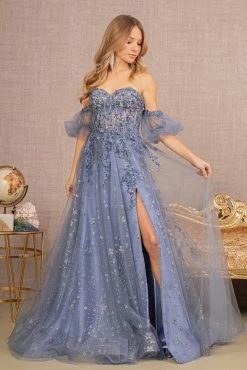Glitter Print Puff Sleeve Gown By GLS Gloria GL3126 -Dresses Shop glitter print puff sleeve gown by gls gloria gl3126 long formal dresses elizabeth k 112133