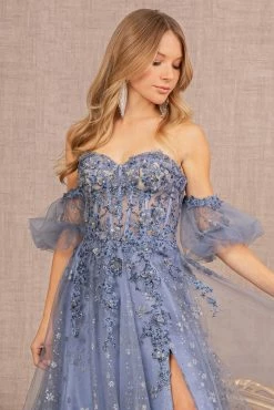 Glitter Print Puff Sleeve Gown By GLS Gloria GL3126 -Dresses Shop glitter print puff sleeve gown by gls gloria gl3126 long formal dresses elizabeth k 130403