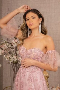 Glitter Print Puff Sleeve Gown By GLS Gloria GL3126 -Dresses Shop glitter print puff sleeve gown by gls gloria gl3126 long formal dresses elizabeth k 352080