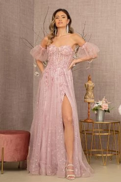 Glitter Print Puff Sleeve Gown By GLS Gloria GL3126 -Dresses Shop glitter print puff sleeve gown by gls gloria gl3126 long formal dresses elizabeth k xs dusty rose 772845