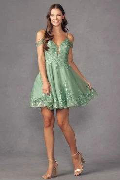 Glitter Print Short Cold Shoulder A-line Dress By Juliet 903