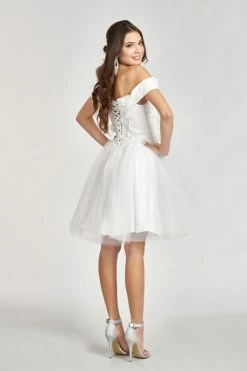 Glitter Print Short Off Shoulder Dress By Elizabeth K GS1978 -Dresses Shop glitter print short off shoulder dress by elizabeth k gs1978 short cocktail dresses elizabeth k 493706