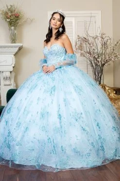 Glitter Print Strapless Ball Gown By Elizabeth K GL1944 -Dresses Shop glitter print strapless ball gown by elizabeth k gl1944 quinceanera dresses elizabeth k xs baby blue 973419