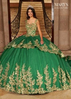 Gold Applique Quinceanera Dress By Alta Couture MQ3079 -Dresses Shop gold applique quinceanera dress by alta couture mq3079 quinceanera dresses marys bridal 0 emeraldgold 708722