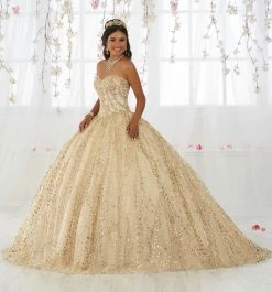 Gold Applique Strapless Quinceanera Dress By House Of Wu 26913