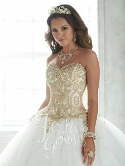 Gold Beaded Strapless Dress By House Of Wu Fiesta Gowns 56286 -Dresses Shop gold beaded strapless dress by house of wu fiesta gowns style 56286 quinceanera dresses house of wu fiesta gowns 869802