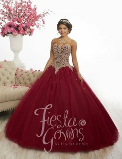 Gold Lace Applique Quinceanera Dress By Fiesta Gowns 56341