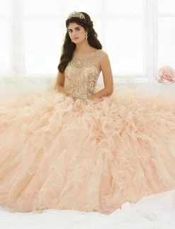 Ruffled Sleeveless Quinceanera Dress By House Of Wu 26835 -Dresses Shop house of wu quinceanera dress style 26835 quinceanera dresses house of wu 0 rose petalgold 705110