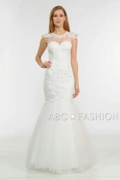 Illusion High-Neck Mermaid Dress With Lace Appliques By Poly USA 8226 -Dresses Shop illusion high neck mermaid dress with lace appliques by poly usa 8226 long formal dresses poly usa xs off white 622073