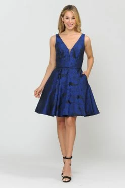 Illusion Short V-Neck Floral Print Dress By Poly USA 8366 -Dresses Shop illusion short v neck floral print dress by poly usa 8366 short cocktail dresses poly usa xs navy 909403