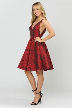 Illusion Short V-Neck Floral Print Dress By Poly USA 8366 -Dresses Shop illusion short v neck floral print dress by poly usa 8366 short cocktail dresses poly usa xs red 279942