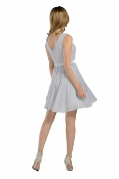 Ivory Short Knee Length Chiffon Dress By Poly USA -Dresses Shop ivory short knee length chiffon dress by poly usa short cocktail dresses poly usa 881555