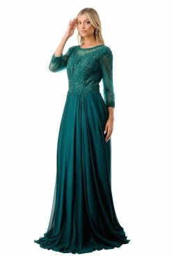 Lace Applique 3/4 Sleeve Gown By Coya M2723J -Dresses Shop lace applique 34 sleeve gown by coya m2723j long formal dresses coya collection 479859