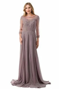 Lace Applique 3/4 Sleeve Gown By Coya M2723J -Dresses Shop lace applique 34 sleeve gown by coya m2723j long formal dresses coya collection m mauve 644702
