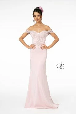 Lace Applique Long Off Shoulder Dress By Elizabeth K GL2958 -Dresses Shop lace applique long off shoulder dress by elizabeth k gl2958 long formal dresses elizabeth k xs pink mauve 116005