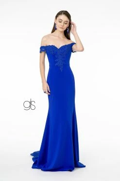 Lace Applique Long Off Shoulder Dress By Elizabeth K GL2958 -Dresses Shop lace applique long off shoulder dress by elizabeth k gl2958 long formal dresses elizabeth k xs royal blue 384729
