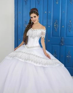 Lace Applique Off Shoulder Dress By House Of Wu LA Glitter 24046 -Dresses Shop lace applique off the shoulder dress by house of wu la glitter 24046 quinceanera dresses la glitter by house of wu 0 whitesilver 352823