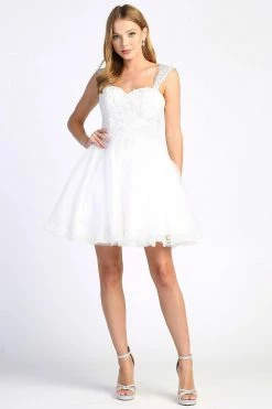 Lace Applique Short Sleeveless Dress By Adora 1004 -Dresses Shop lace applique short sleeveless dress by adora 1004 short cocktail dresses adora design xs off white 968863