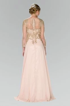 Applique Long Sleeve Gown By Elizabeth K 1368 -Dresses Shop lace appliqued long pink dress with sheer sleeves by elizabeth k long formal dresses elizabeth k 294223