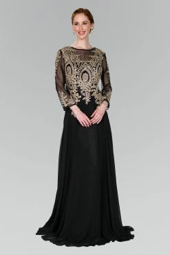 Applique Long Sleeve Gown By Elizabeth K 1368 -Dresses Shop lace appliqued long pink dress with sheer sleeves by elizabeth k long formal dresses elizabeth k s black 745817