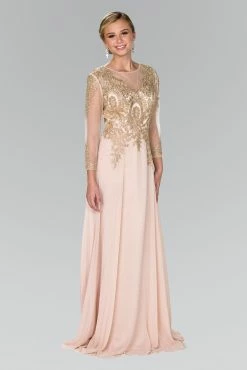 Applique Long Sleeve Gown By Elizabeth K 1368 -Dresses Shop lace appliqued long pink dress with sheer sleeves by elizabeth k long formal dresses elizabeth k s champagne 135783