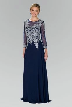 Applique Long Sleeve Gown By Elizabeth K 1368 -Dresses Shop lace appliqued long pink dress with sheer sleeves by elizabeth k long formal dresses elizabeth k s navy 538925