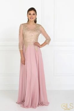 Applique Long Sleeve Gown By Elizabeth K 1368