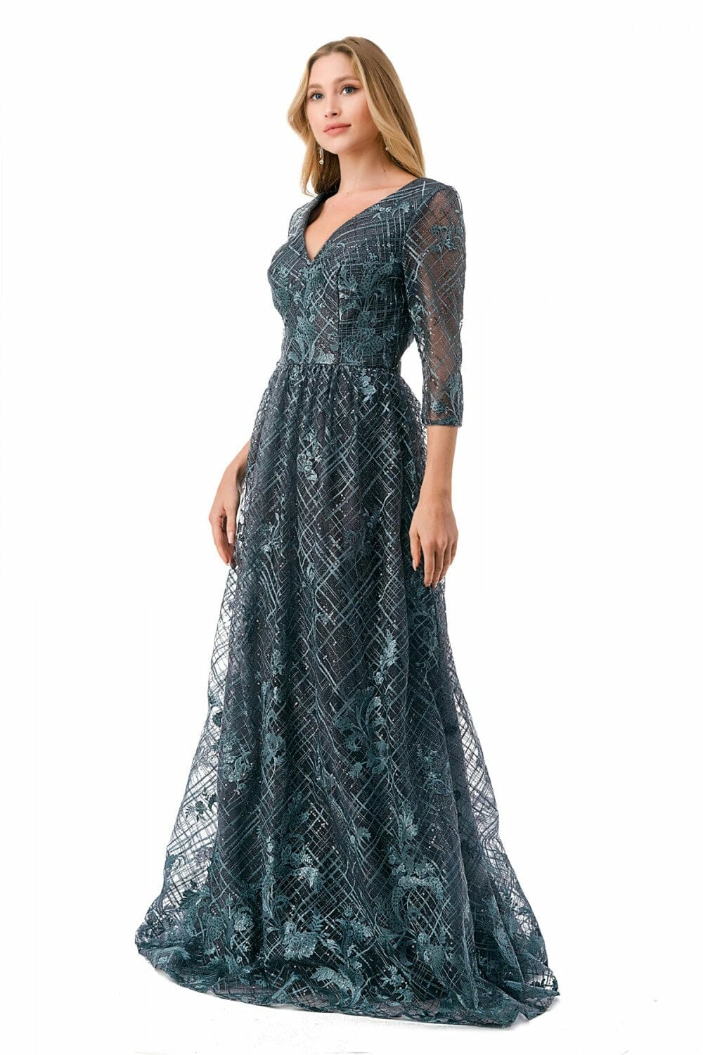 Lattice Print 3/4 Sleeve A-line Gown By Coya M2735F 11 Lattice Print 3/4 Sleeve A-line Gown By Coya M2735F - Image 9