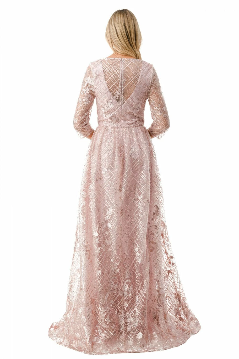 Lattice Print 3/4 Sleeve A-line Gown By Coya M2735F 4 Lattice Print 3/4 Sleeve A-line Gown By Coya M2735F - Image 2