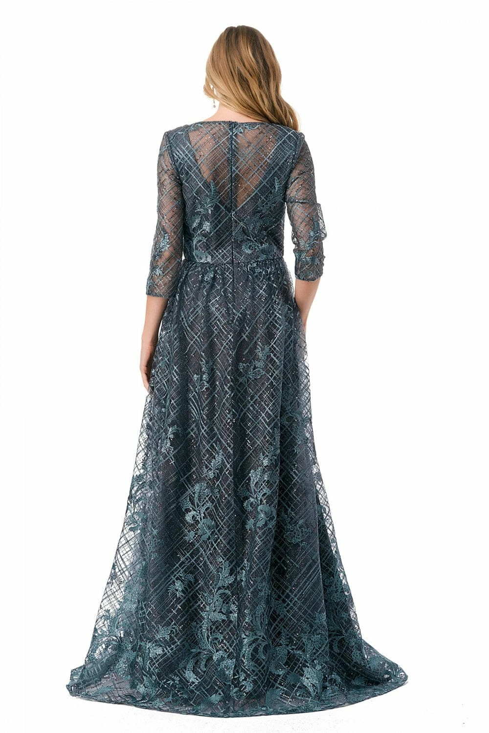 Lattice Print 3/4 Sleeve A-line Gown By Coya M2735F 10 Lattice Print 3/4 Sleeve A-line Gown By Coya M2735F - Image 8
