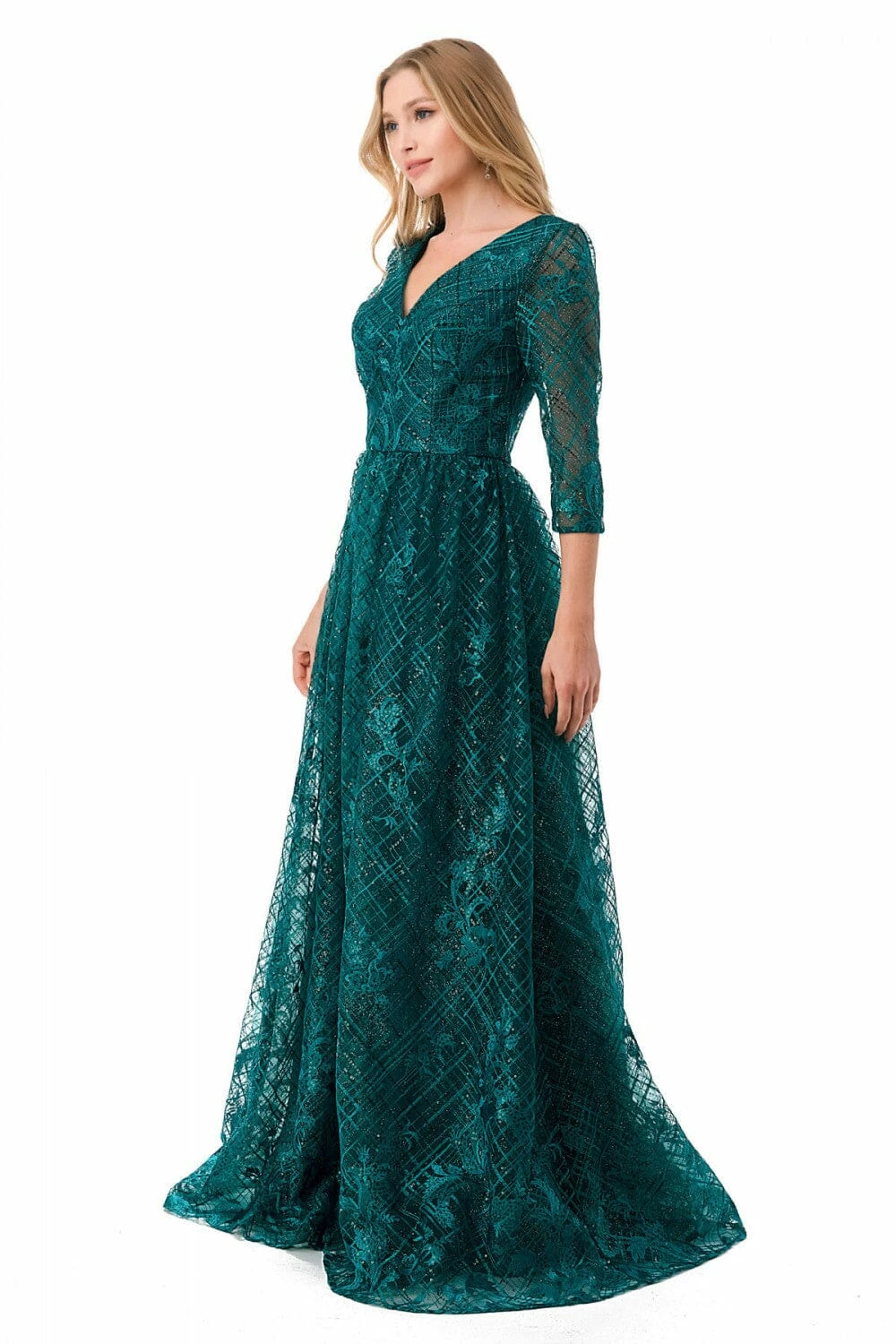 Lattice Print 3/4 Sleeve A-line Gown By Coya M2735F 8 Lattice Print 3/4 Sleeve A-line Gown By Coya M2735F - Image 6