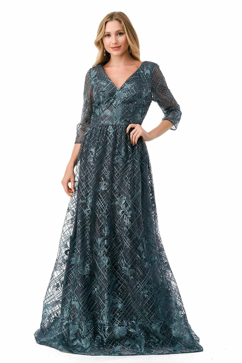 Lattice Print 3/4 Sleeve A-line Gown By Coya M2735F 9 Lattice Print 3/4 Sleeve A-line Gown By Coya M2735F - Image 7