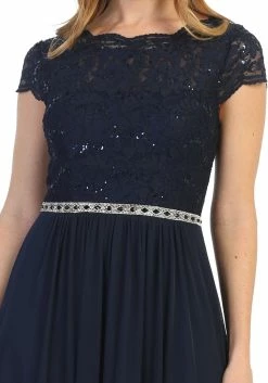 Long A-line Lace Bodice Dress With Short Sleeves By Celavie 6469 -Dresses Shop long a line lace bodice dress with short sleeves by celavie 6469 long formal dresses celavie 792929