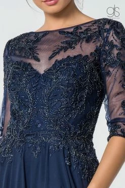 Long Applique Dress With Mid-Sleeves By Elizabeth K GL2524 -Dresses Shop long applique dress with mid sleeves by elizabeth k gl2524 long formal dresses elizabeth k 279002