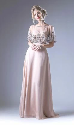 Embroidered Long Cape Dress By Cinderella Divine 13046