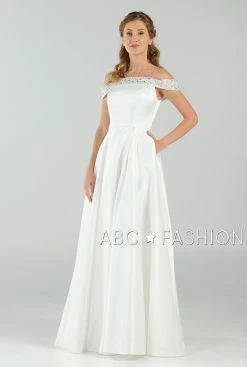 Long Beaded Off The Shoulder Dress With Pockets By Poly USA 8242 -Dresses Shop long beaded off the shoulder dress with pockets by poly usa 8242 long formal dresses poly usa 176681